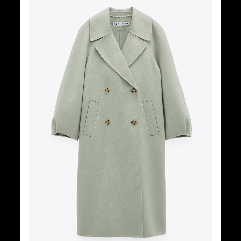 NWT ZARA Wool Blend Oversized Coat Green L - Picture 5 of 9